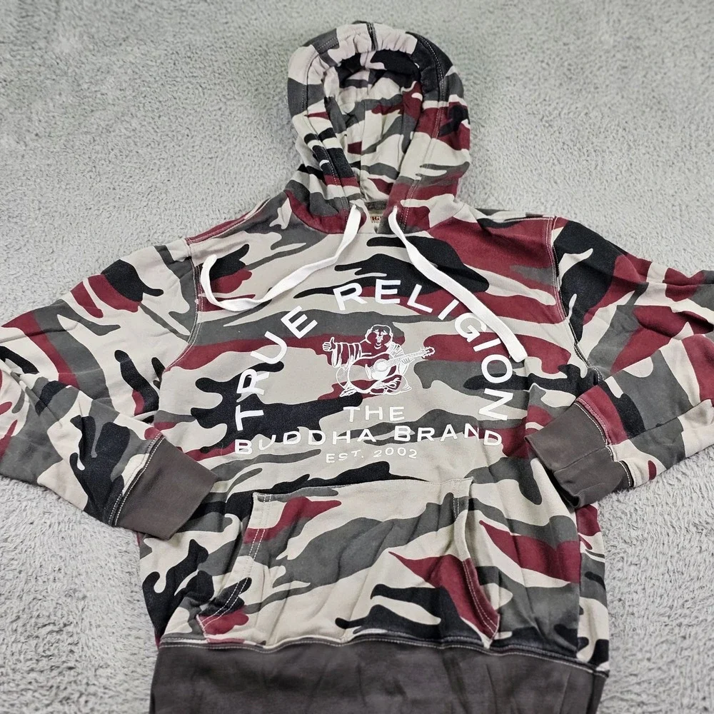 True Religion Hoodie Mens Small Camo Buddha The Buddha Brand Pullover Sweatshirt